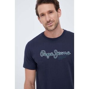 Bavlněné tričko Pepe Jeans Wido tmavomodrá barva, s potiskem