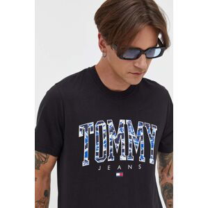 Bavlněné tričko Tommy Jeans černá barva, s potiskem