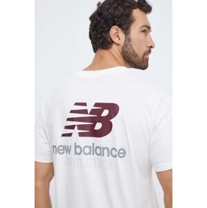 Bavlněné tričko New Balance béžová barva, s potiskem