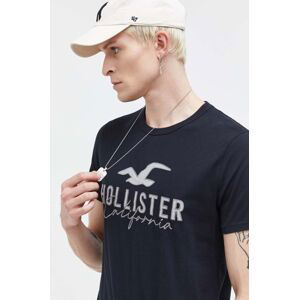 Bavlněné tričko Hollister Co. černá barva, s aplikací