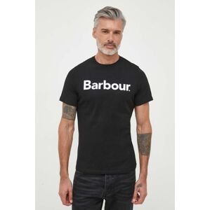 Bavlněné tričko Barbour černá barva, s potiskem