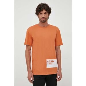 Bavlněné tričko Calvin Klein Jeans oranžová barva, s potiskem