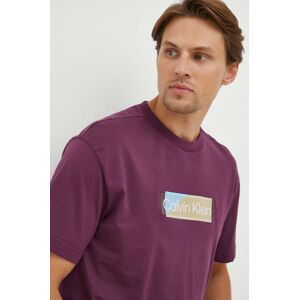Bavlněné tričko Calvin Klein fialová barva, s potiskem
