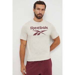 Bavlněné tričko Reebok béžová barva, s potiskem