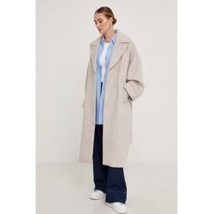 Vlněný kabát Answear Lab béžová barva, přechodný, dvouřadový