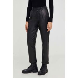 Kožené kalhoty Answear Lab X limited collection NO SHAME dámské, černá barva, jednoduché, high waist