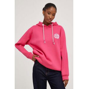 Mikina Answear Lab dámská, růžová barva, s kapucí, s aplikací