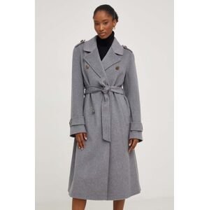 Vlněný kabát Answear Lab šedá barva, přechodný