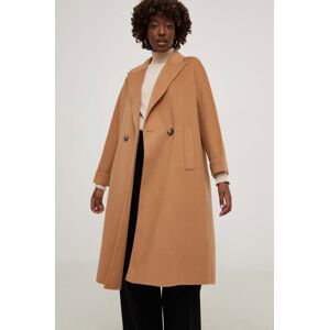 Vlněný kabát Answear Lab béžová barva, přechodný, oversize
