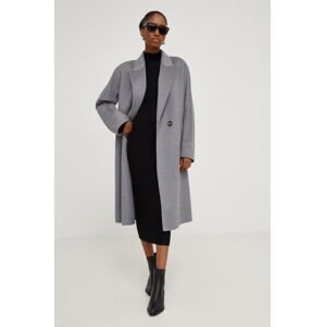 Vlněný kabát Answear Lab šedá barva, přechodný, oversize