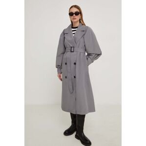 Kabát Answear Lab X limited collection NO SHAME dámský, šedá barva, přechodný, dvouřadový