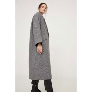 Kabát s vlnou Answear Lab šedá barva, přechodný, oversize