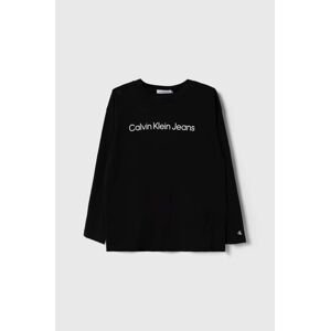 Dětská bavlněná košile s dlouhým rukávem Calvin Klein Jeans černá barva, s potiskem