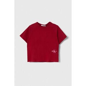 Dětské bavlněné tričko Calvin Klein Jeans vínová barva