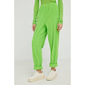 Bavlněné kalhoty American Vintage dámské, zelená barva, široké, high waist