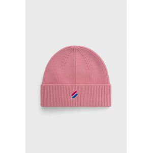 Čepice Superdry růžová barva, z husté pleteniny, bavlněná