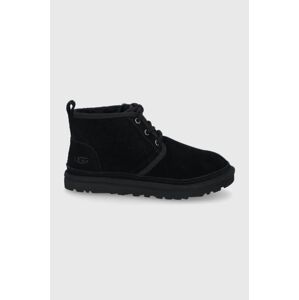 Semišové boty UGG Neumel dámské, černá barva, na plochém podpatku, zateplené, 1094269.BLK-BLK