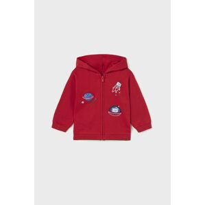 Kojenecká mikina Mayoral červená barva, s kapucí, s aplikací