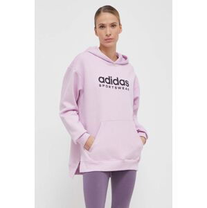 Mikina adidas dámská, fialová barva, s kapucí, s potiskem