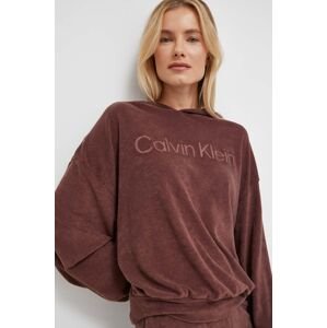 Mikina Calvin Klein Underwear hnědá barva, s kapucí, s potiskem