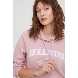 Mikina Hollister Co. dámská, růžová barva, s kapucí, s aplikací