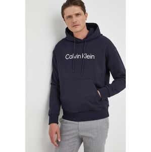 Bavlněná mikina Calvin Klein pánská, tmavomodrá barva, s kapucí, s aplikací