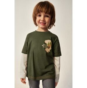 Dětské bavlněné tričko s dlouhým rukávem Mayoral zelená barva, s potiskem