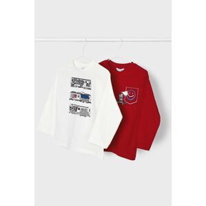 Dětská bavlněná košile s dlouhým rukávem Mayoral 2-pack červená barva, s potiskem