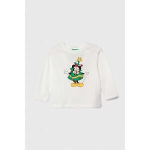 Dětská bavlněná košile s dlouhým rukávem United Colors of Benetton x Disney bílá barva, s potiskem