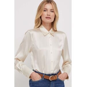 Hedvábné tričko Sisley béžová barva, regular, s klasickým límcem