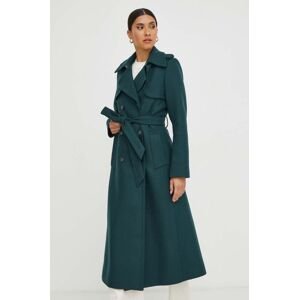 Vlněný kabát Ivy Oak tyrkysová barva, přechodný, dvouřadový
