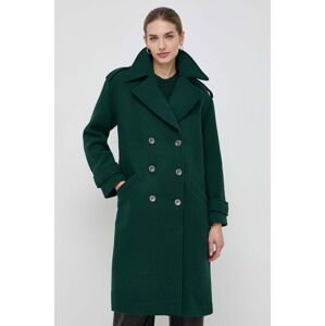 Kabát s příměsí vlny Morgan zelená barva, přechodný, oversize