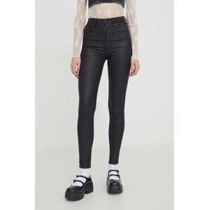 Kalhoty Abercrombie & Fitch dámské, černá barva, přiléhavé, high waist