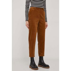 Manšestrové kalhoty Sisley hnědá barva, high waist