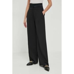 Kalhoty s příměsí vlny Calvin Klein černá barva, široké, high waist