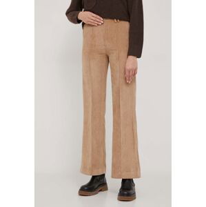Manšestrové kalhoty United Colors of Benetton hnědá barva, high waist