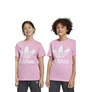Dětské bavlněné tričko adidas Originals TREFOIL růžová barva