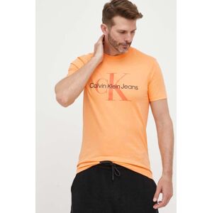 Bavlněné tričko Calvin Klein Jeans oranžová barva, s potiskem, J30J320806