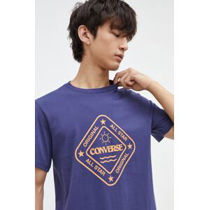 Bavlněné tričko Converse tmavomodrá barva, s potiskem