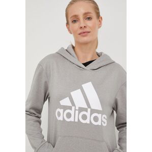 Tréninková mikina adidas Performance Big Logo , šedá barva, s kapucí, s potiskem