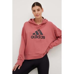 Mikina adidas Performance dámská, růžová barva, s kapucí, s potiskem