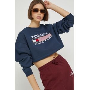 mikina Tommy Jeans dámská, tmavomodrá barva, s aplikací