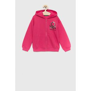 Dětská mikina United Colors of Benetton růžová barva, s kapucí, s aplikací