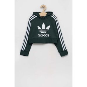 Dětská mikina adidas Originals zelená barva, s kapucí, s potiskem