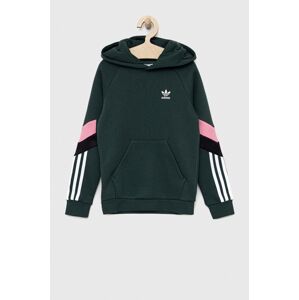 Dětská mikina adidas Originals zelená barva, s kapucí, hladká