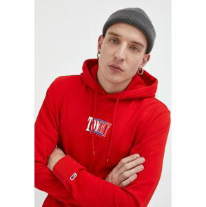 Bavlněná mikina Tommy Jeans pánská, červená barva, s potiskem