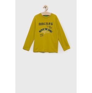 Dětské tričko s dlouhým rukávem United Colors of Benetton žlutá barva, s potiskem