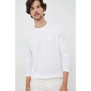 Bavlněné tričko s dlouhým rukávem BOSS Boss Casual , bílá barva, s aplikací