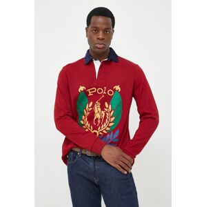 Bavlněné tričko s dlouhým rukávem Polo Ralph Lauren červená barva, s potiskem