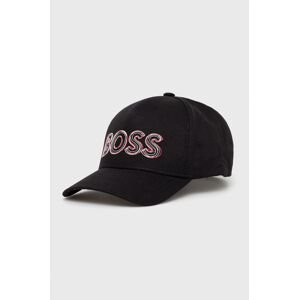 Bavlněná čepice BOSS Boss Athleisure černá barva, s potiskem